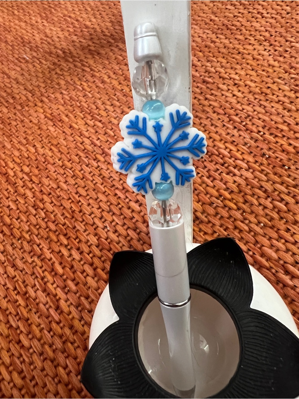 HM 12. Blue Snowflake Pen w Stone and Crystal Beads